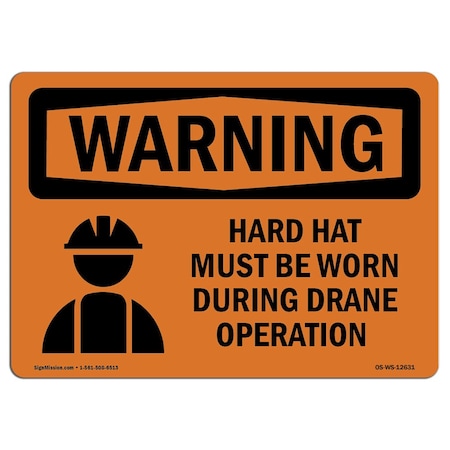 OSHA WARNING Sign, Hard Hat Worn During Crane Operation, 5in X 3.5in Decal